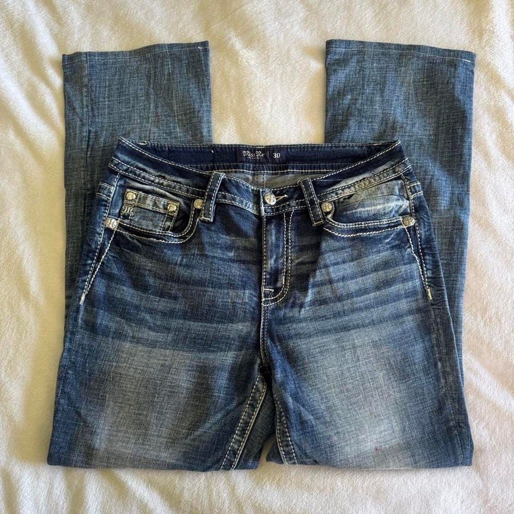 Y2K vintage Miss Me rhinestone low rise denim bootcut jeans grunge country boho - Picture 3 of 6